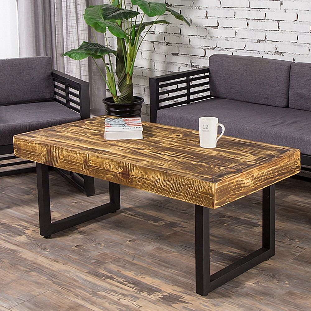 Vintage Industrial Coffee Table Rectangular Distressed Wood Accent