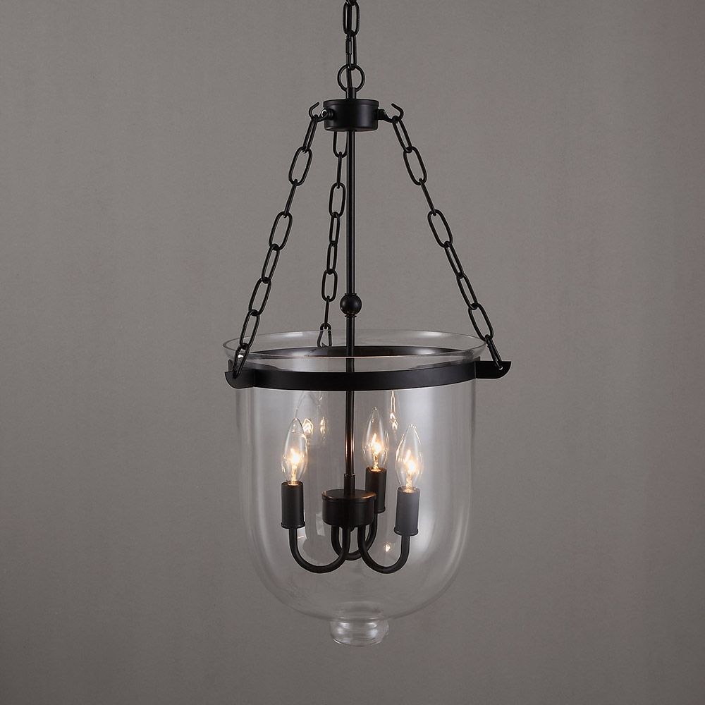 Retro Rustic Clear Glass Shade Bell Jar Pendant Light with 3 Candle