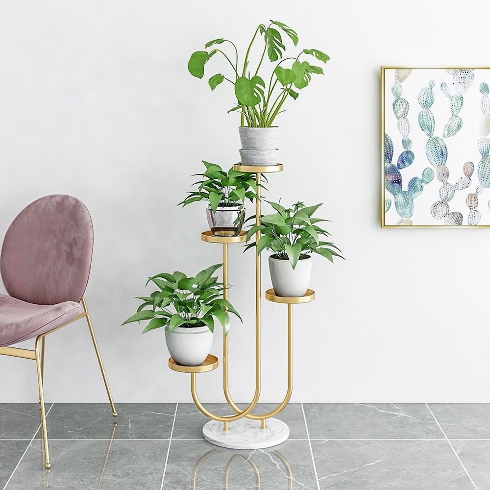 Metal Plant Stand 4-Shelf Gold Plant Pot Stand for Indoor & Outdoor in ...