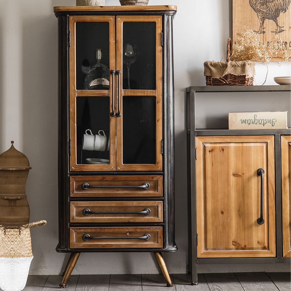 Industrial Rustic Black Tall Cabinet with Storage Metal 50