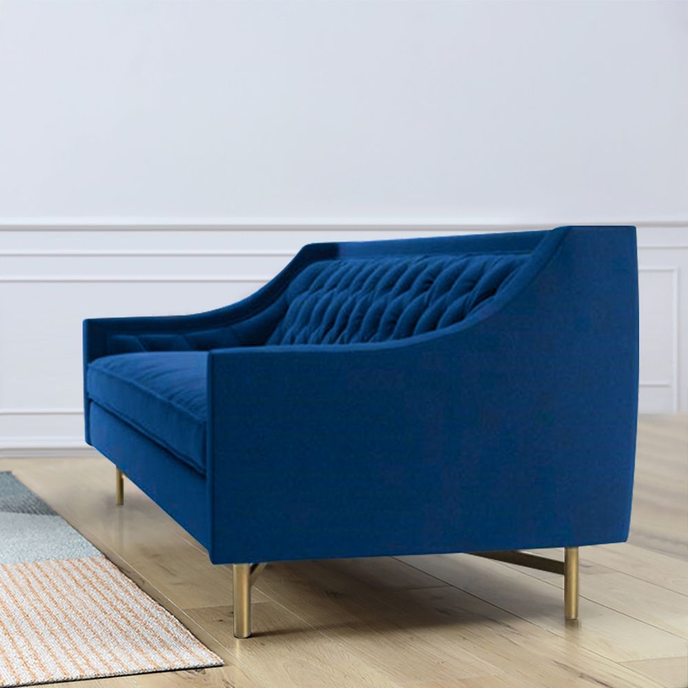 78.7" Modern Blue Velvet Upholstered Sofa 3Seater Sofa Stainless Steel