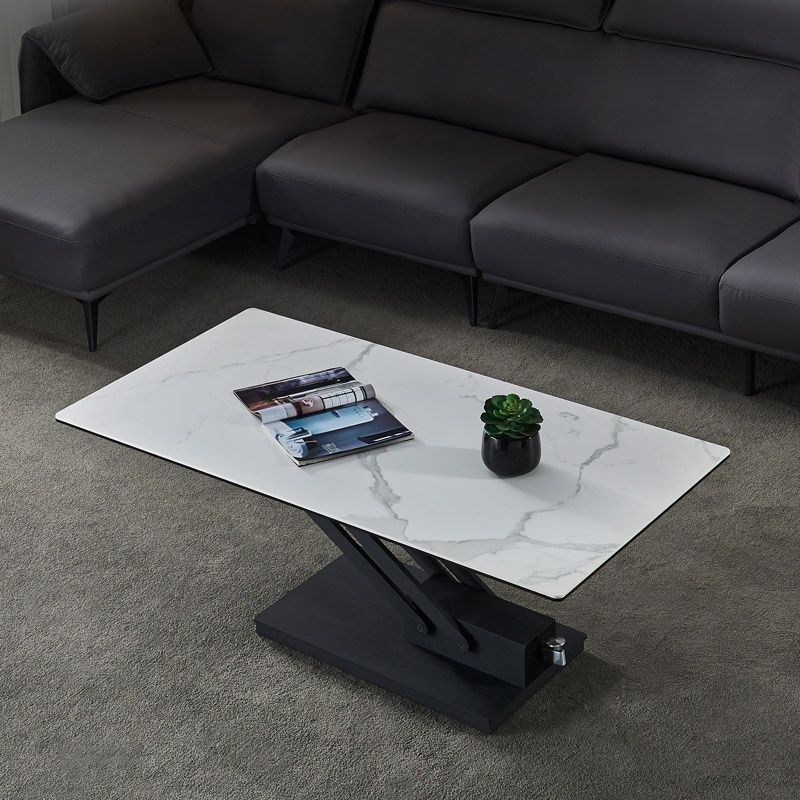 Weißer rechteckiger höhenverstellbarer Couchtisch & Esstisch aus Stein