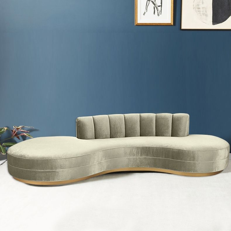 Modern Green Velvet Upholstered Sofa Tufted Curved Sofa Armless
