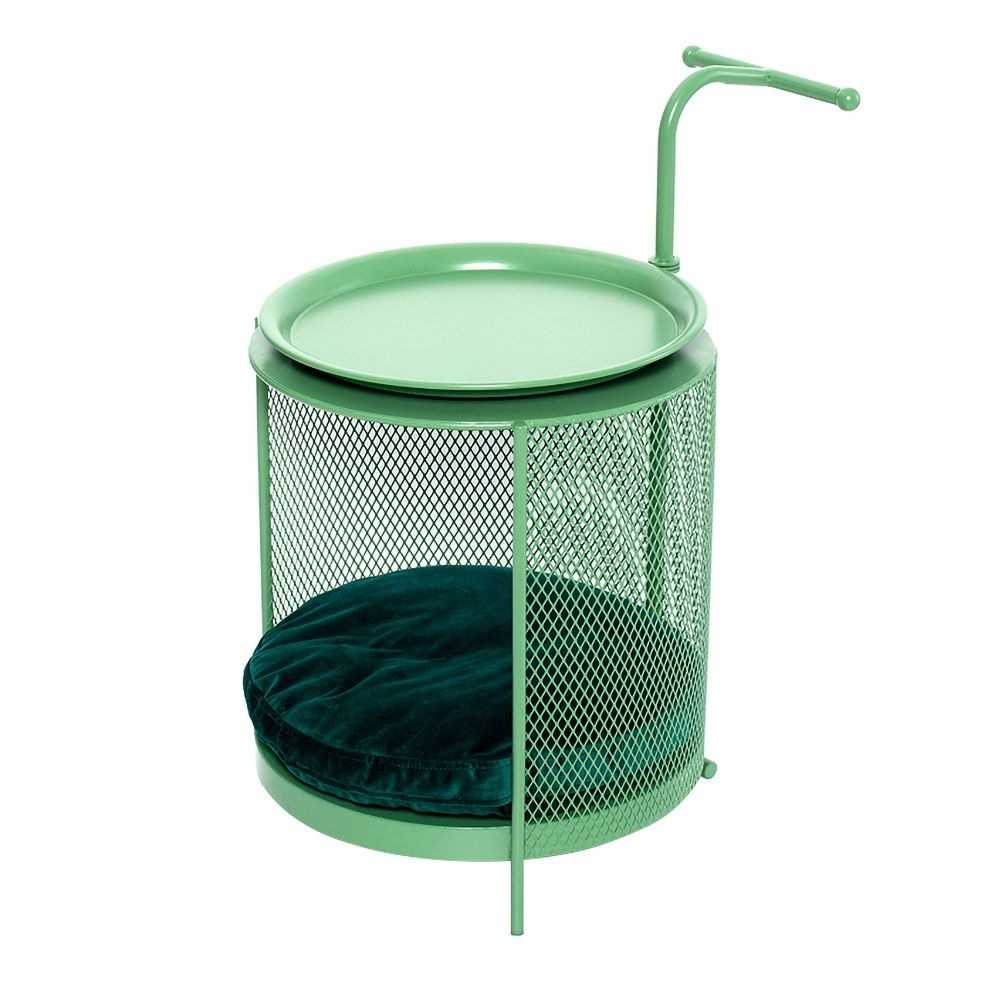 Modern Green End Table with Storage Tray Top Side Table Cat Bed