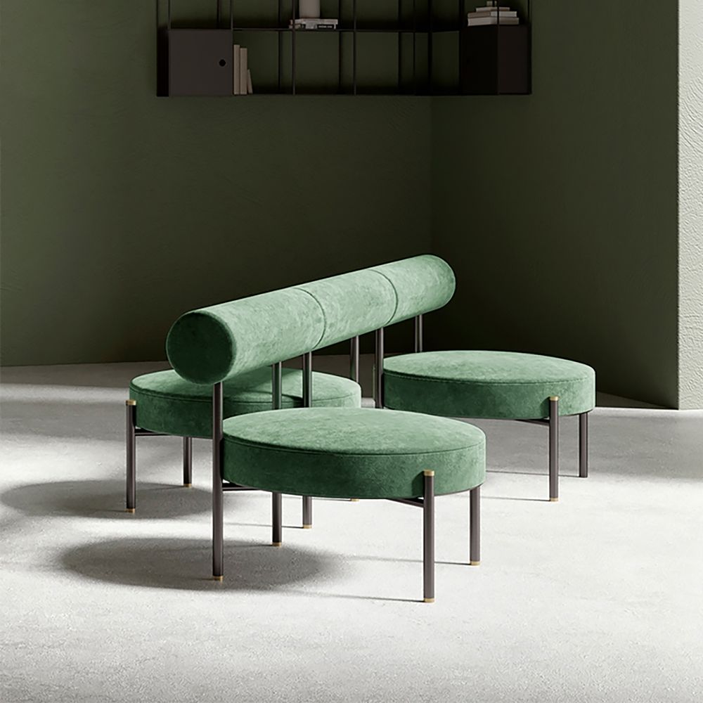 Round Green Accent Chair Velvet Upholstered Armless Accent Chair