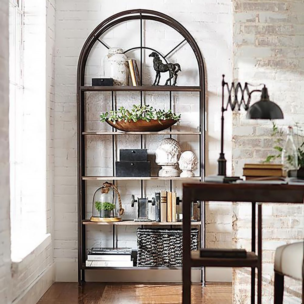 70" Farmhouse Black 5Tier Freestanding Etagere Bookshelf Metal & Pine Wood