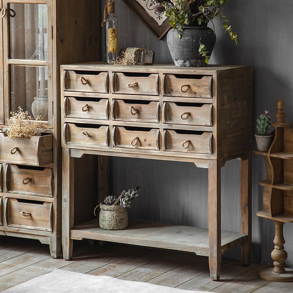 31" Farmhouse Natural Entryway Wood with 9Drawer & 1Shelf