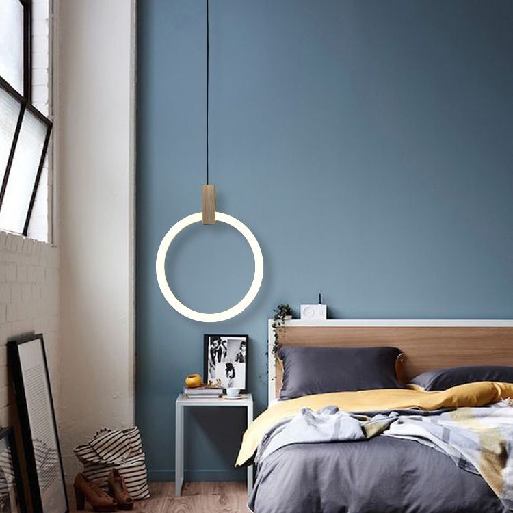 Minimalistische moderne LED Ring Acryl Diffusor Holz Pendelleuchte in groß