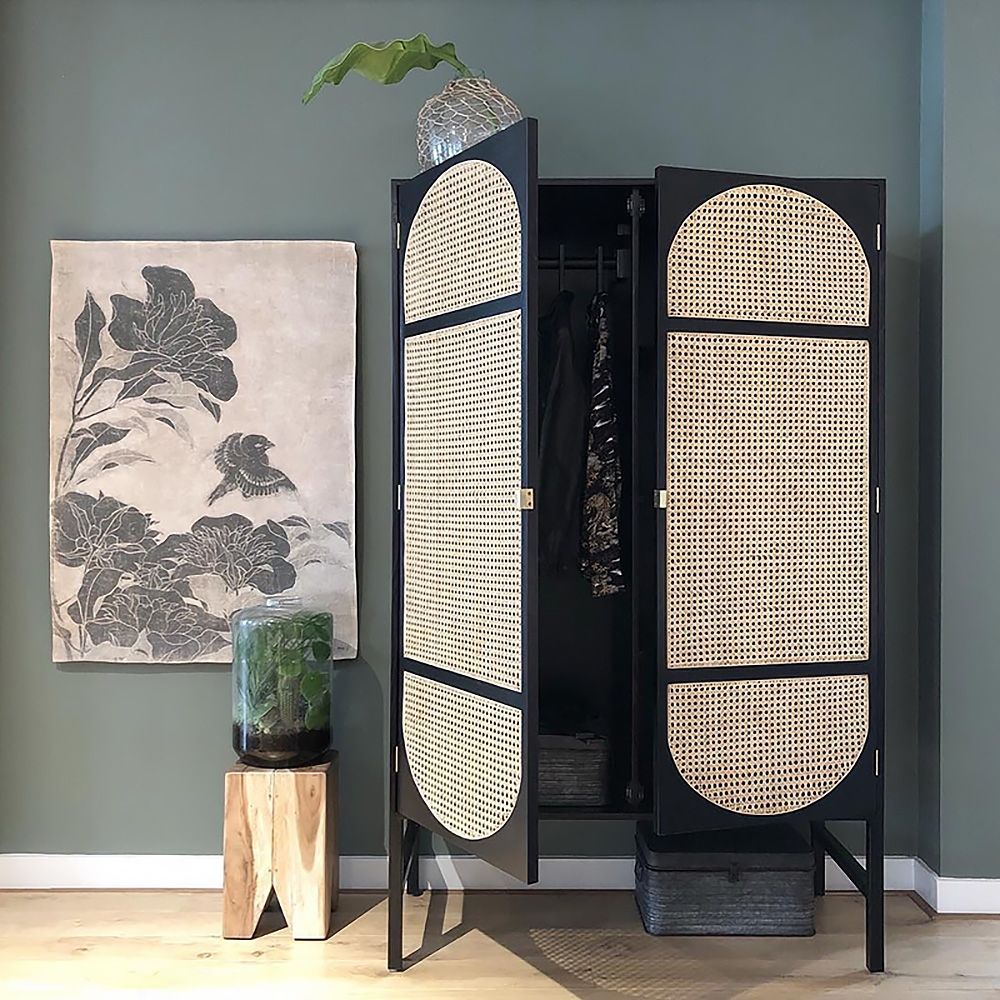 Black&Natural 2Door Woven Rattan Closet with Shelf Ash