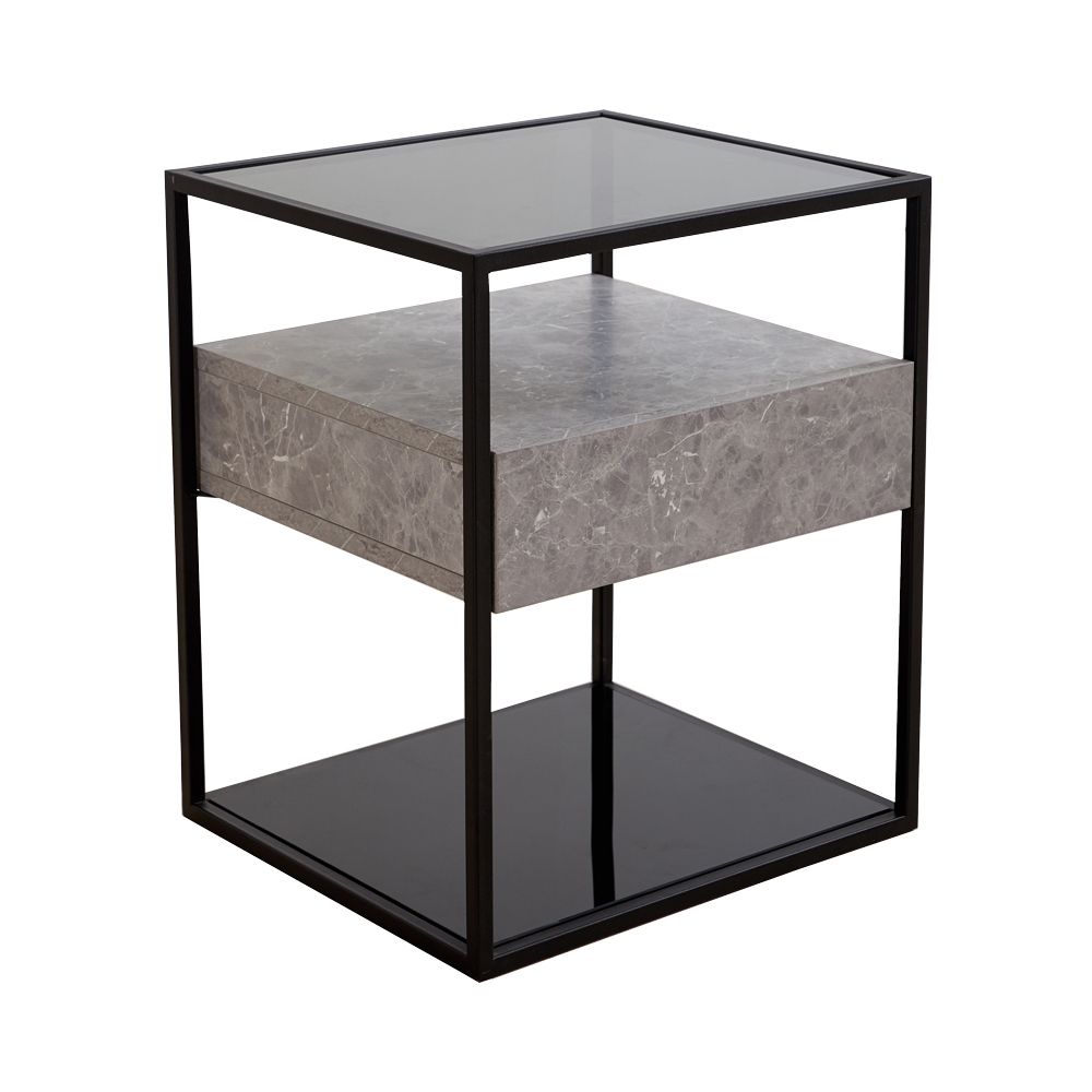 Modern Grey Nightstand Faux Marble Nightstand Side Table