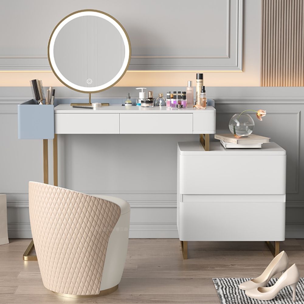 39" Minimalist White Makeup Vanity with 2 Drawers Mirror Included