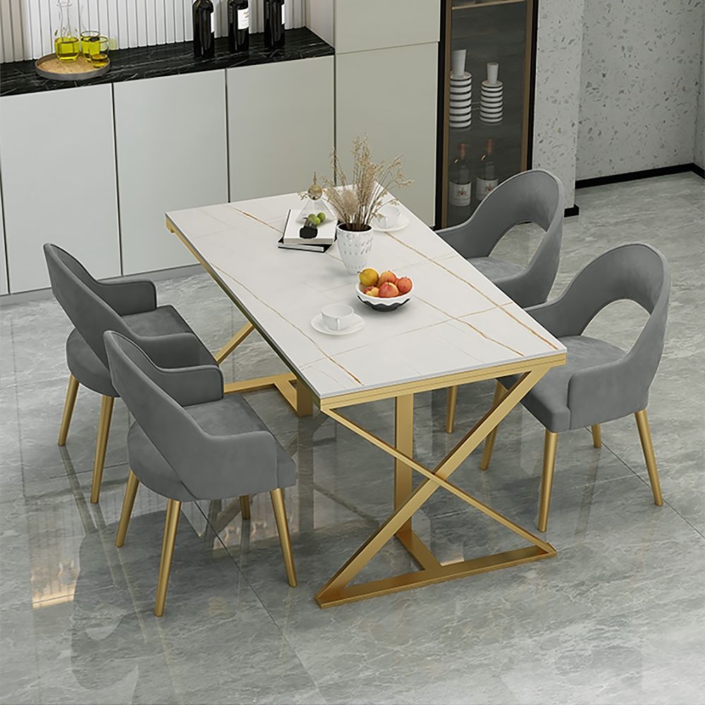 Modern Gray Velvet Dining Chair in Gold