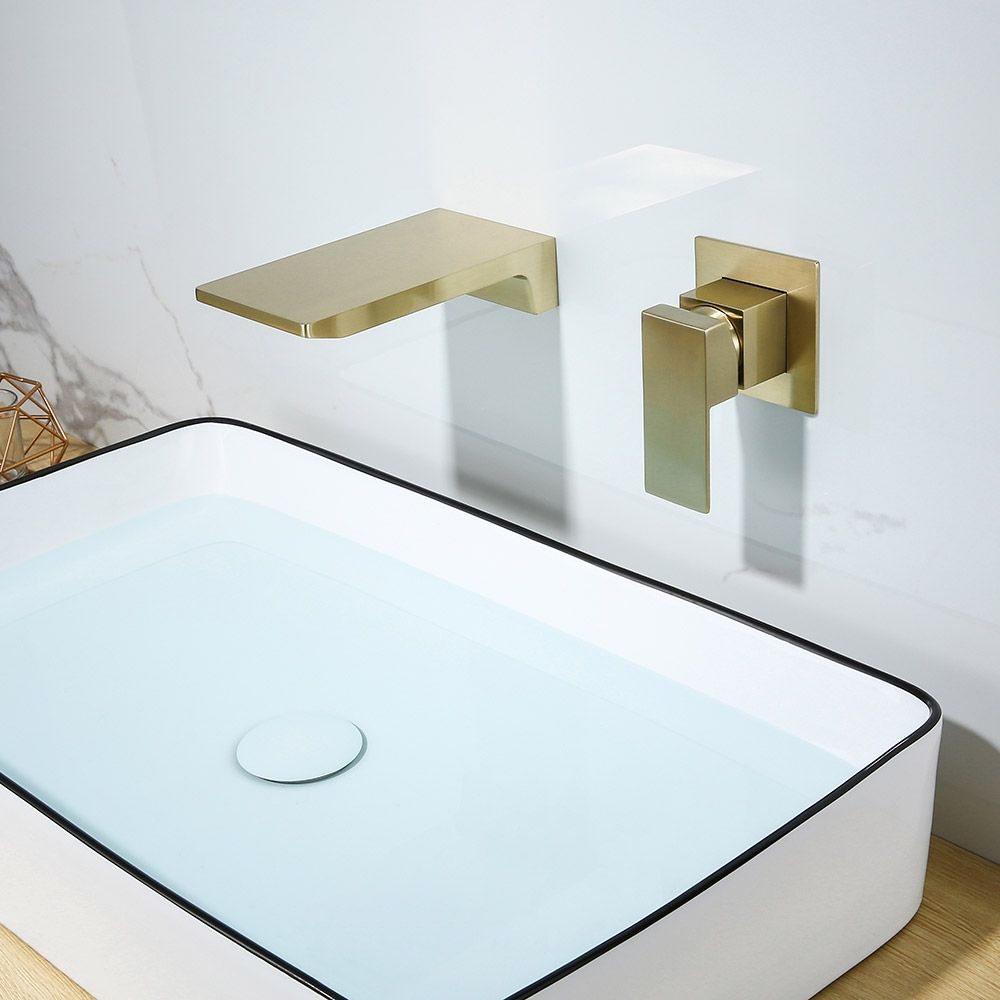 Wasserfall Wandmontage gebürstetes Gold Waschbecken Wasserhahn Einhandgriff