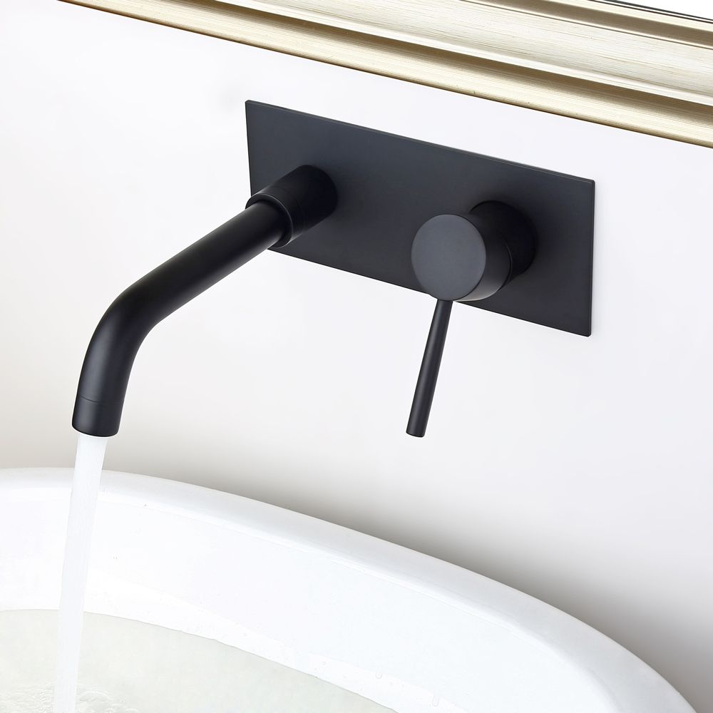 Contemporary Solid Brass Wall Mount Sink Faucet For Bathroom With Single Handle In Matte Black 8352