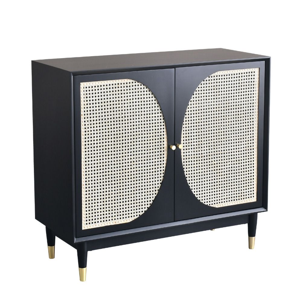 Black Rattan Accent 2Door Sideboard Buffet with Adjustable Shelves