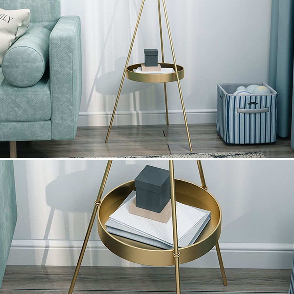 HalfMoon Plant Stand with Shelf in Gold Modern End Table