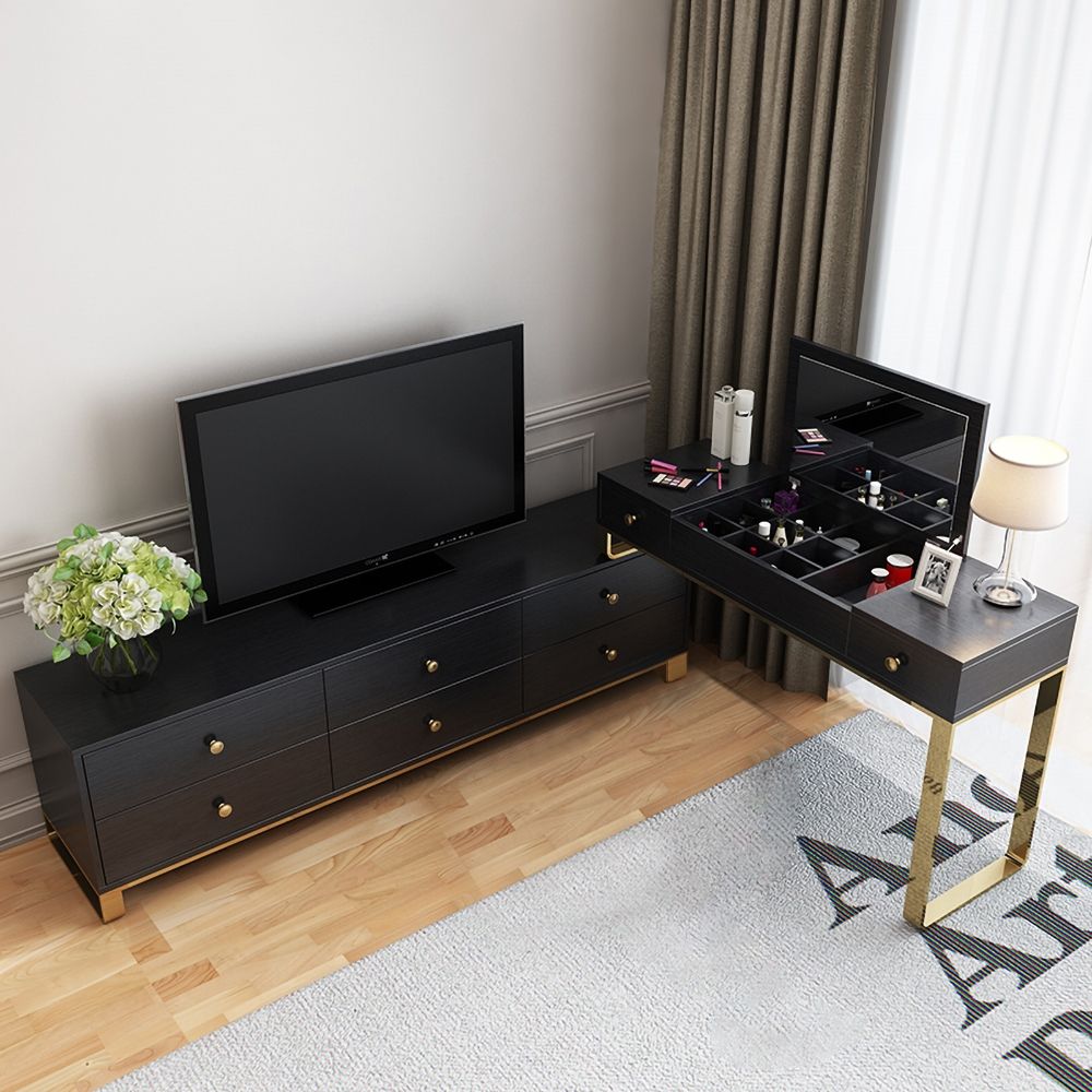 Black Bedroom Corner Makeup Vanity & TV Stand Extendable with Storage