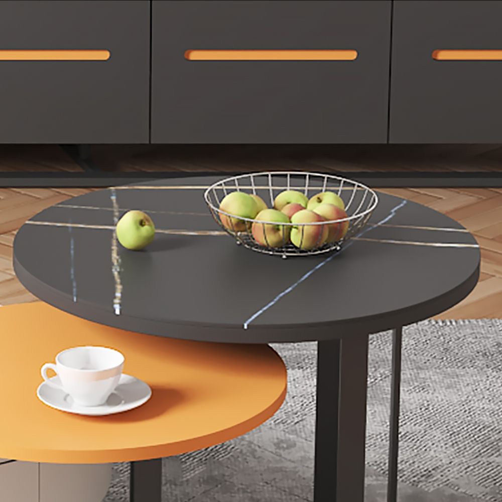 Runder Couchtisch in Weiß & Schwarz & Orange mit Aufbewahrung