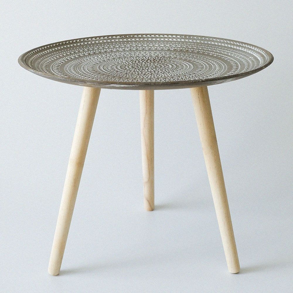 Modern Retro Round End Table Wooden Tray Top Side Table