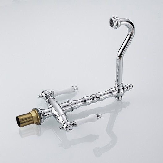 Grifo de cocina de latón monobloque con doble palanca de porcelana en