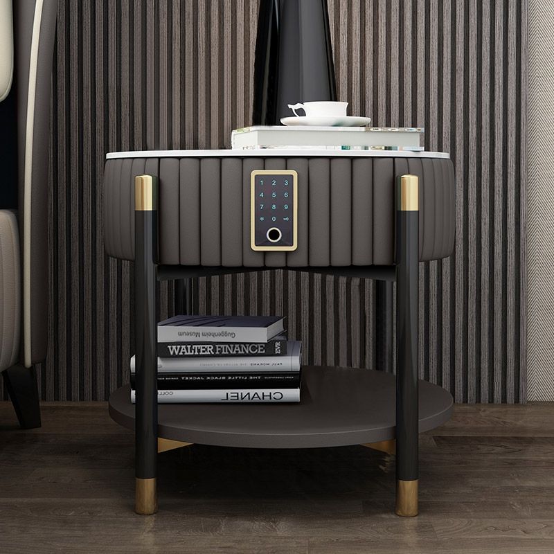 Gray Upholstered Bedside Table 1Drawer Nightstands with Electronic