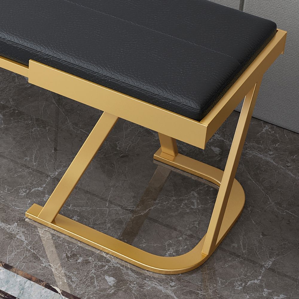 Black Modern Bench Upholstered PU Leather Gold Legs Bench