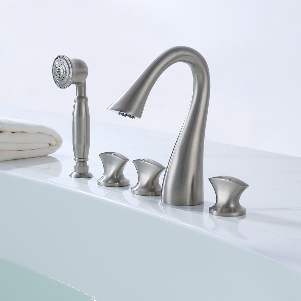 Curva Modern Sleek Design 5 Hole Roman Tub Bathroom Faucet with