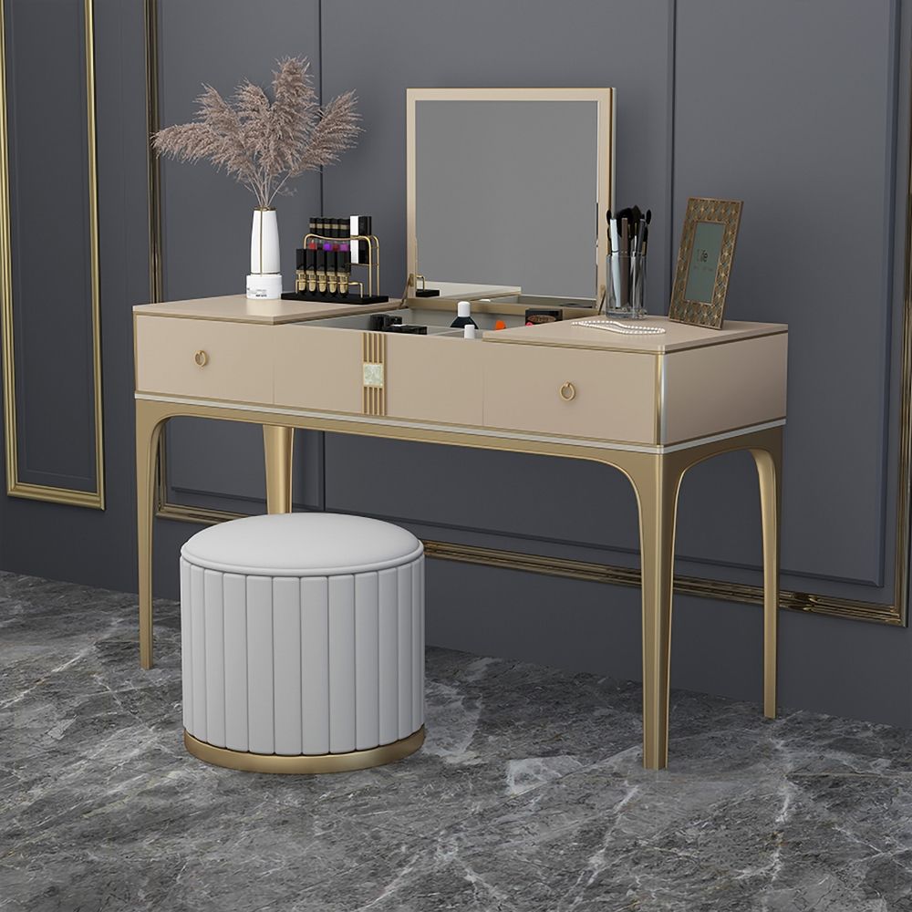 63" Modern Champagne Makeup Vanity with Flip Top Mirror and 2 Drawers