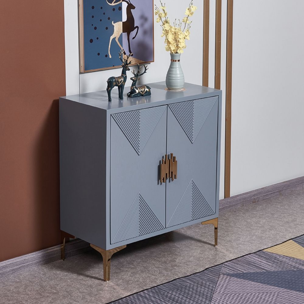 Modern Shoe Blue Shoe Storage with Doors and Shelves Gold