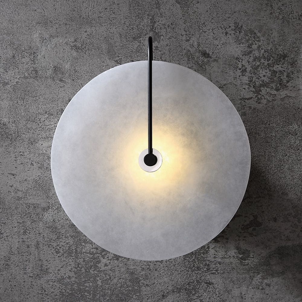 Modern White Marble Round Decorative Indoor Wall Sconce in Black Finish