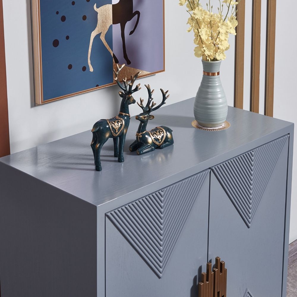 Modern Shoe Blue Shoe Storage with Doors and Shelves Gold