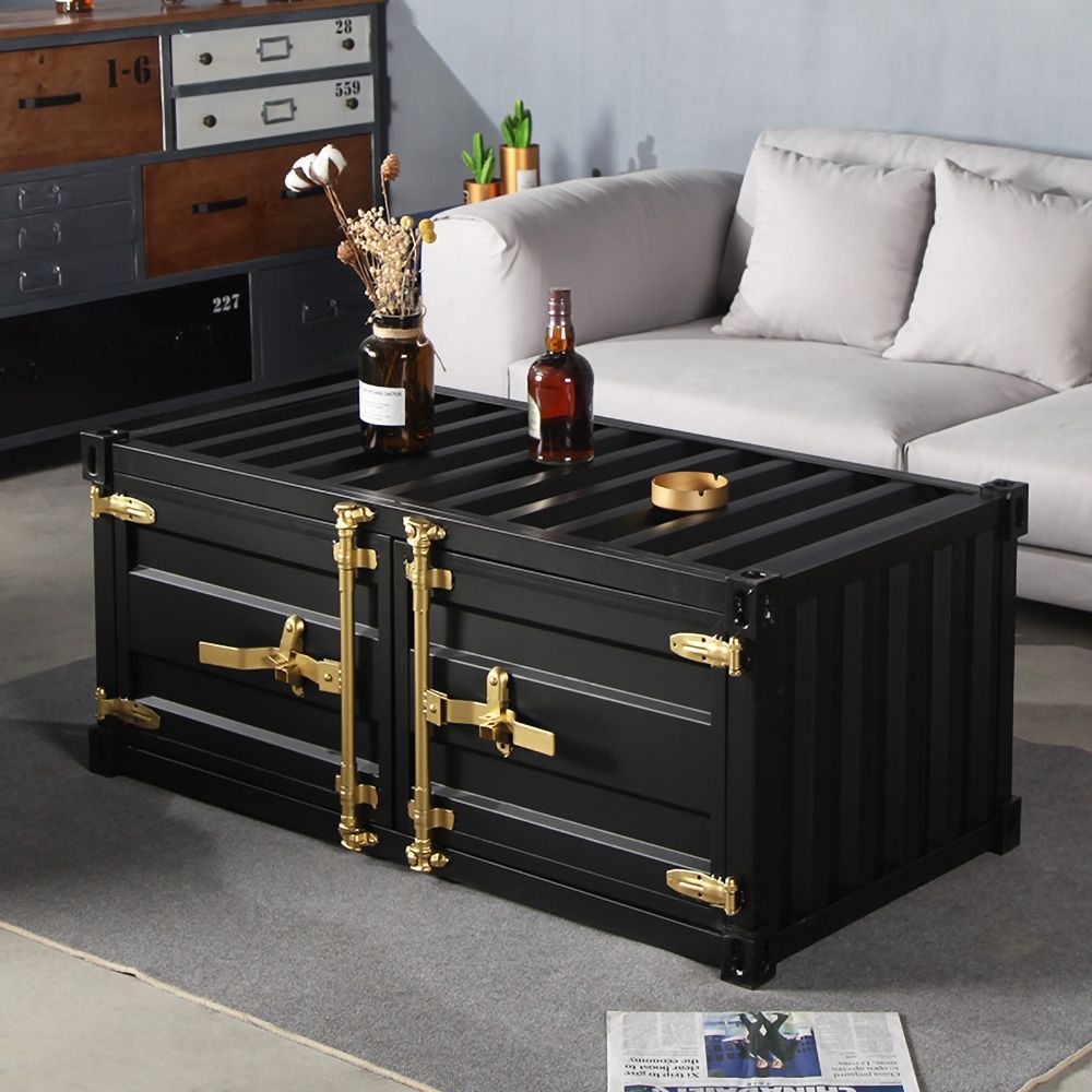 39" Cargo Container Industrial Style Black&Gold Coffee Table with