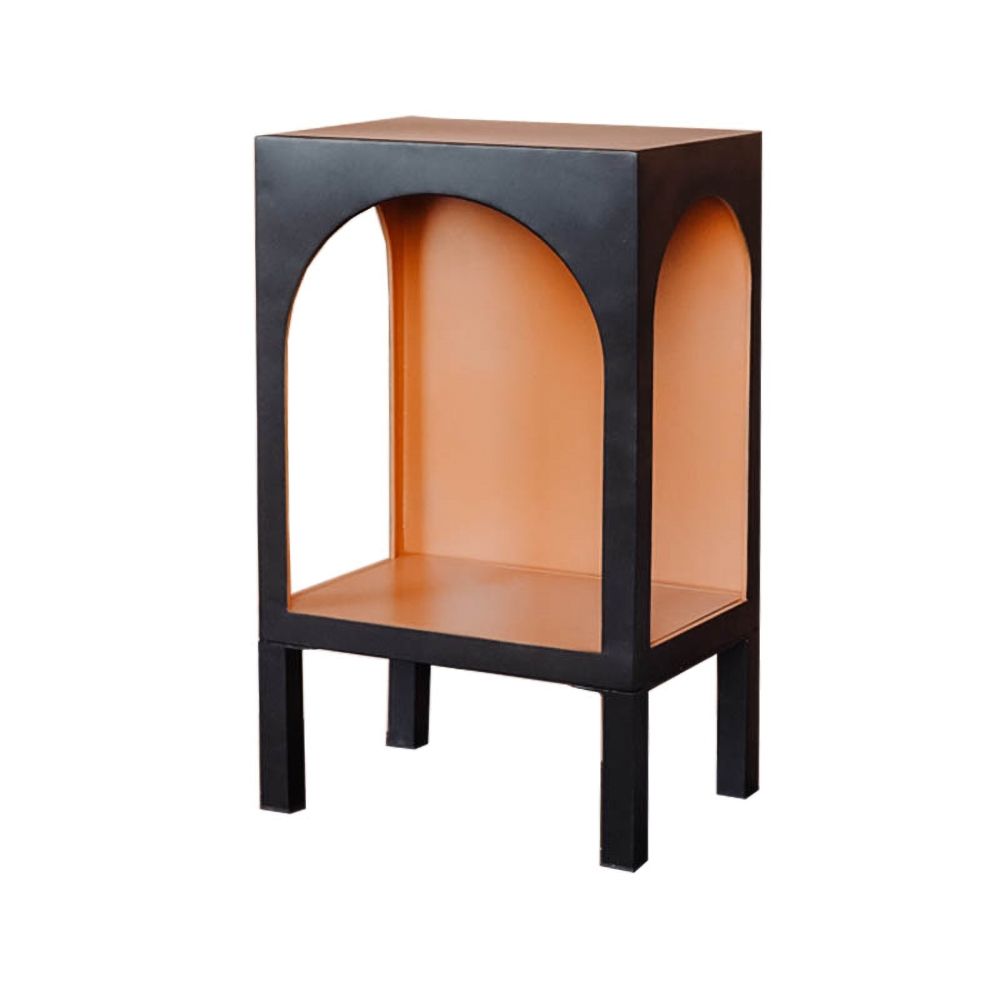 Black & Orange Modern End Table with Storage 2 Tiered Side Table