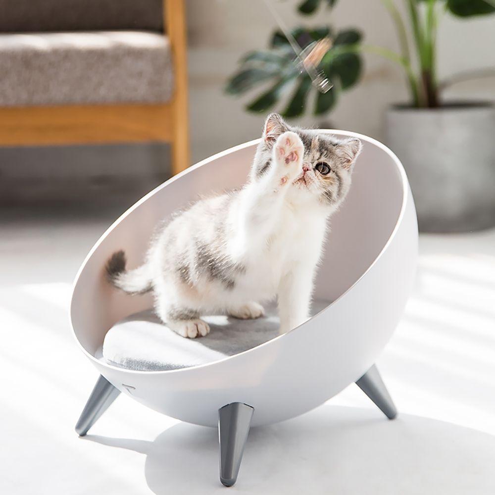 15.7" Ball Chair BowlShape Cat Bed Round Nest in White with Gray Cushioned Pad