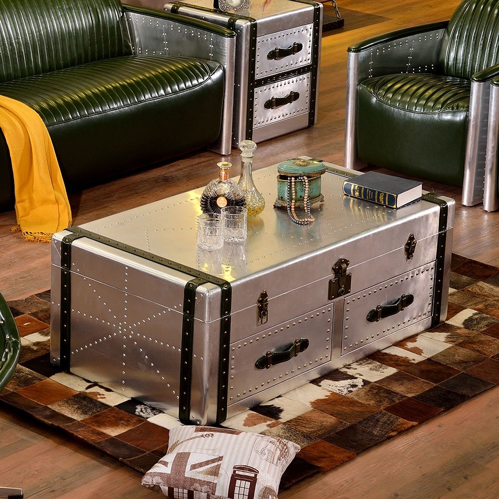 Aviator Coffee Table With Drawers And Storage Flip Top Accent Table