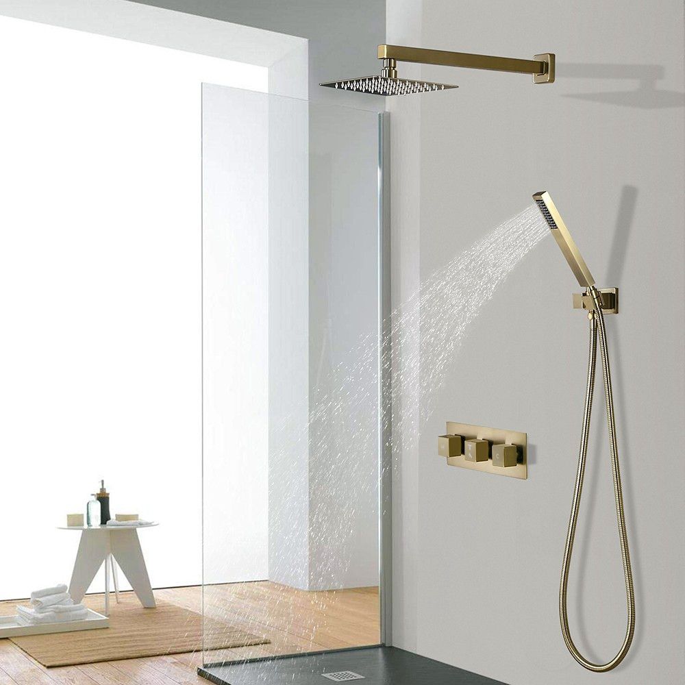 Modern Square Rain Shower Head Wall Mounted Solid Brass Shower Mixer In