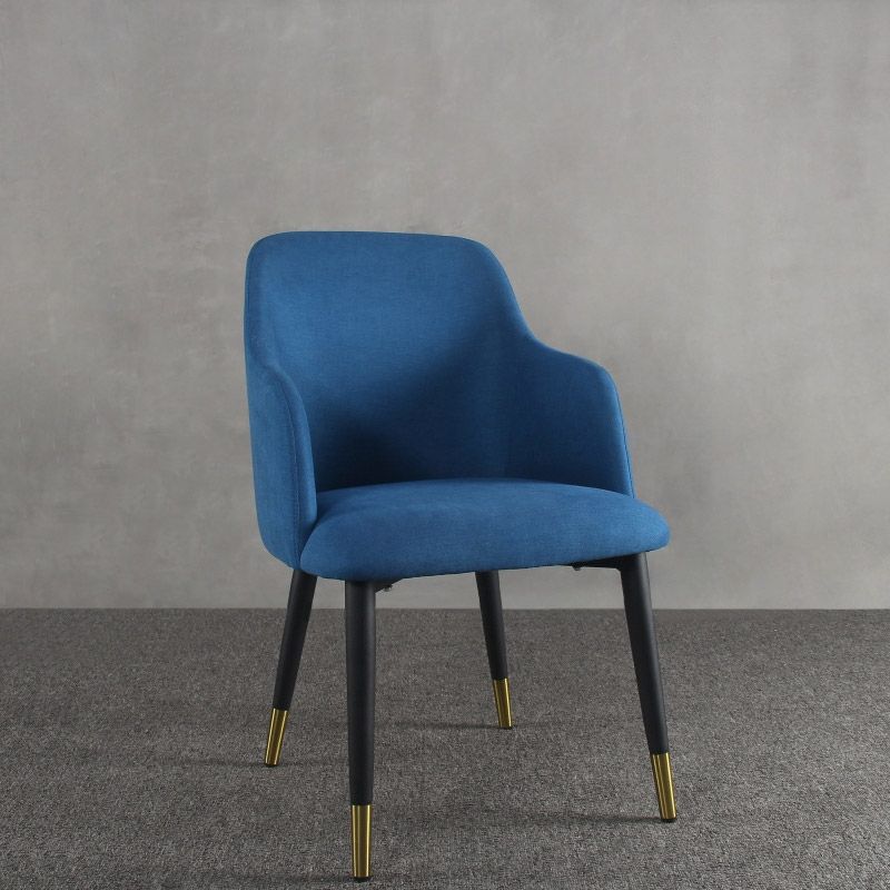 Modern MidCentury Upholstered Blue Fabric Dining Chair with Arms Set of 2