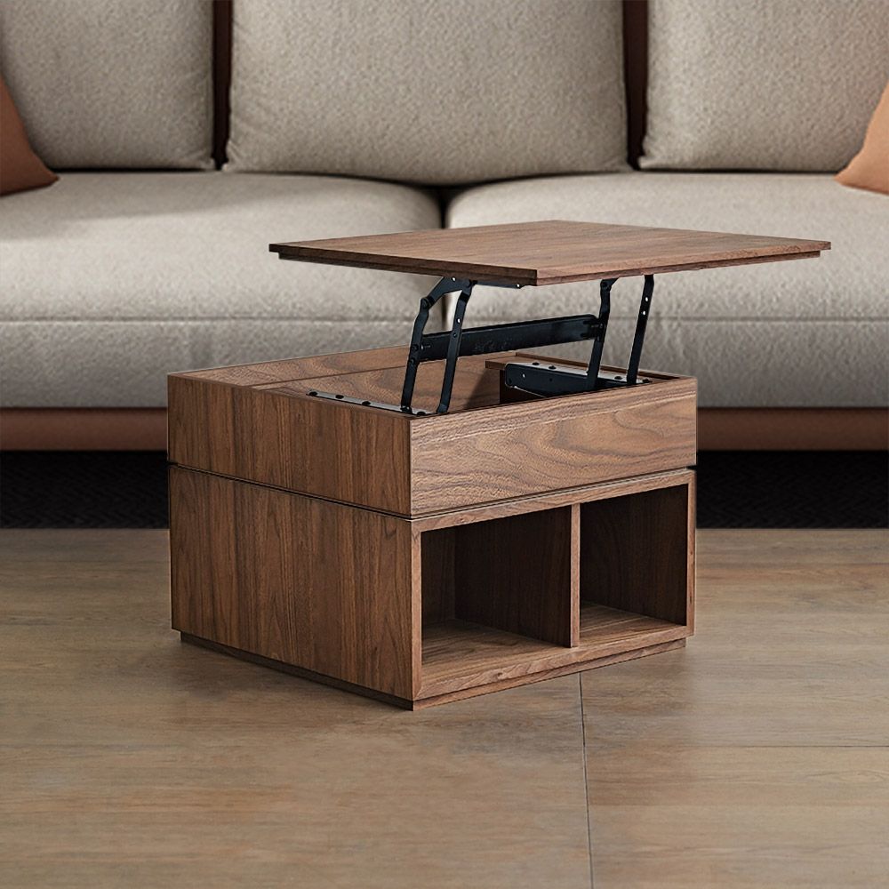Walnut Square Coffee Table with Storage Lift-Top Manufatured Wood