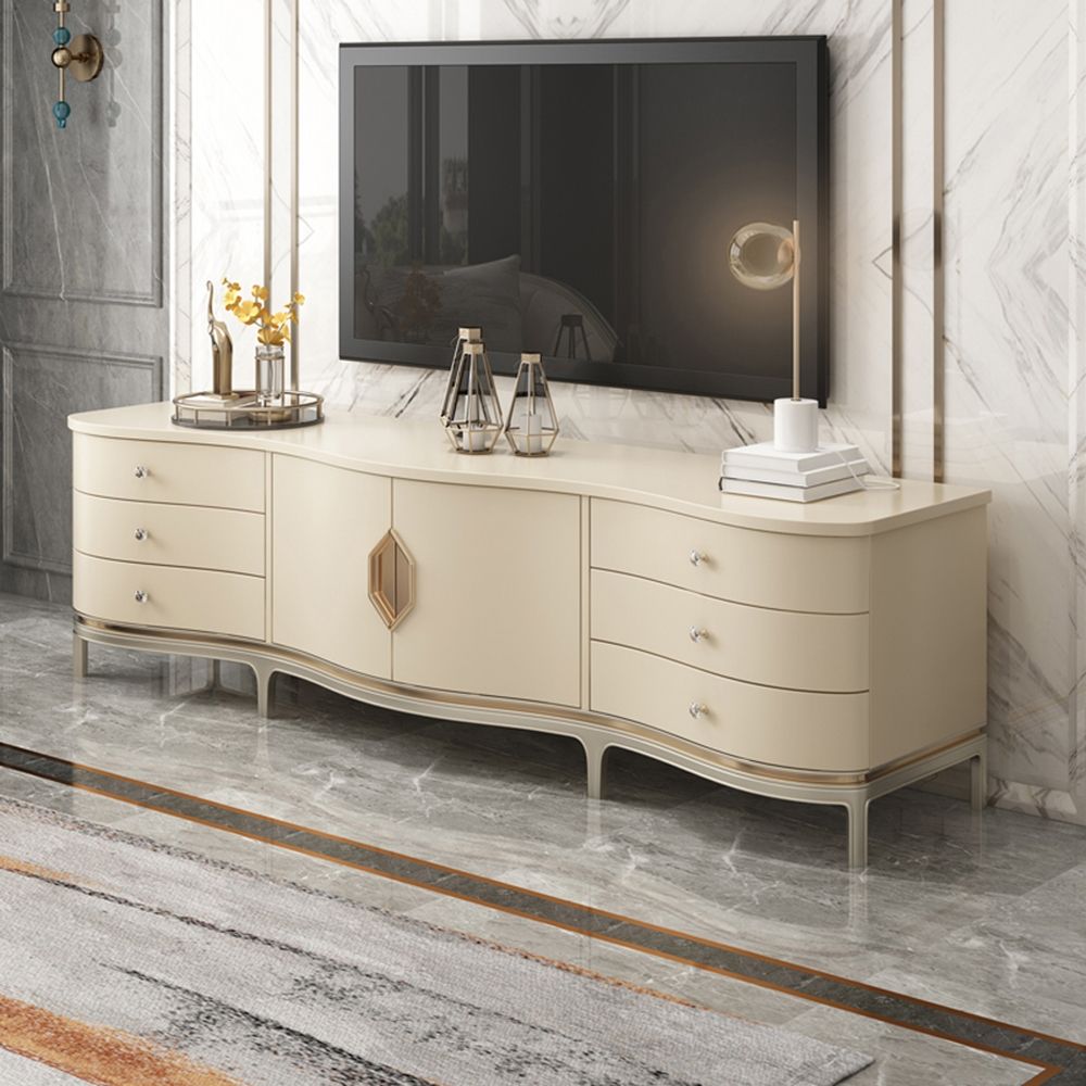 Modern Beige TV Stand with 2 Doors & 6 Drawers for TVs up to 85"