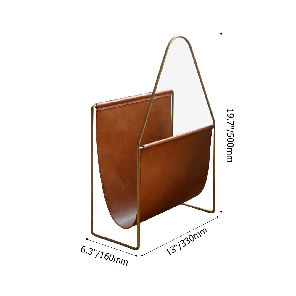 Brown Leather Magazine Rack in Stainless Steel