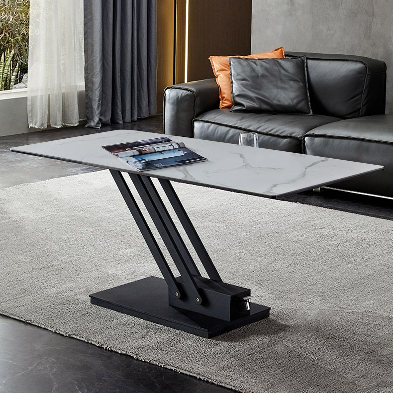 Weißer rechteckiger höhenverstellbarer Couchtisch & Esstisch aus Stein