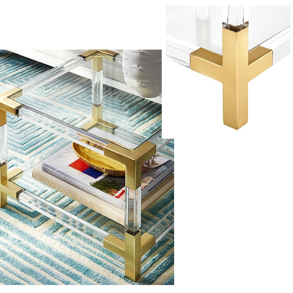 Gold and Clear Acrylic Storage End Table Square with Shelf