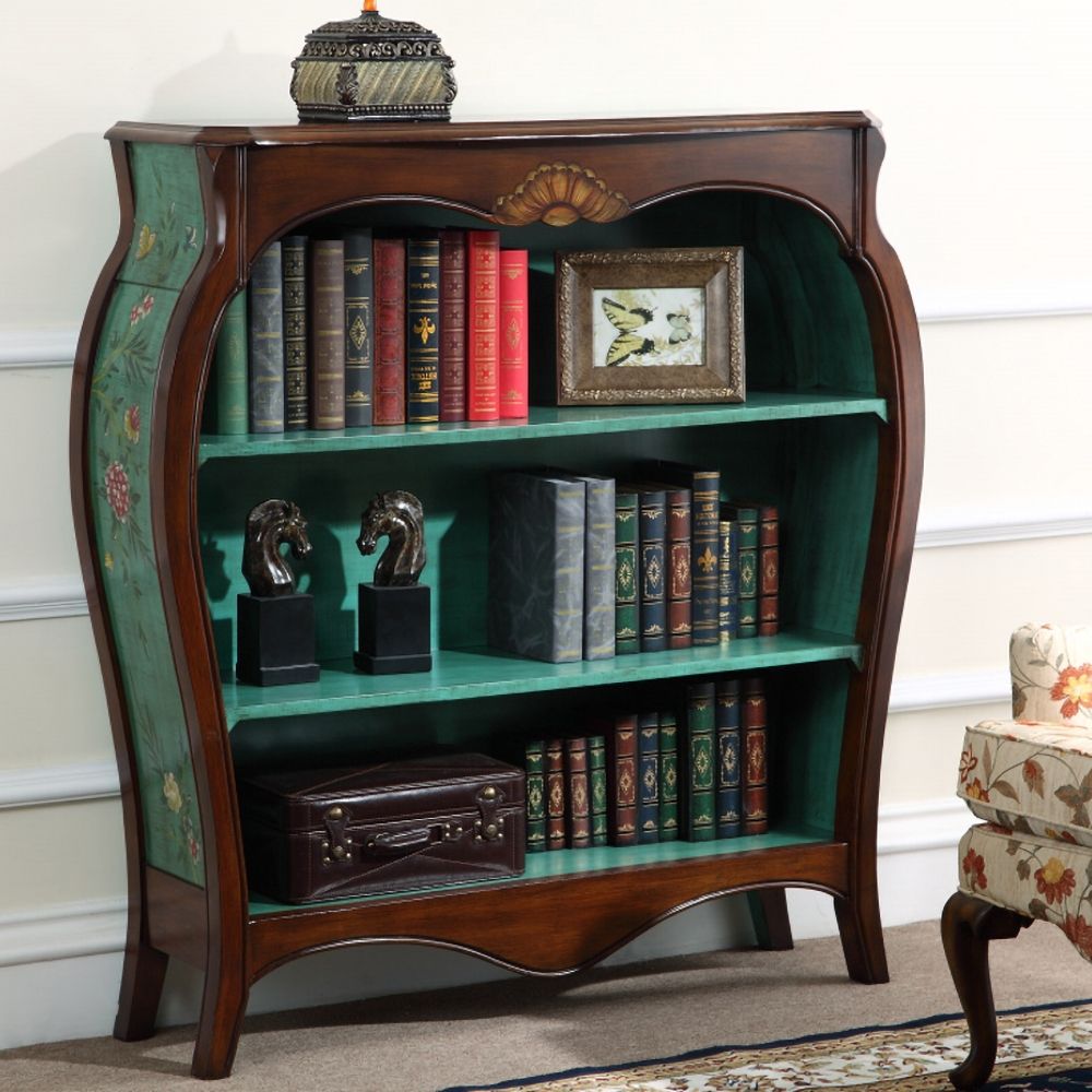 49" Vintage Walnut Bookcase VaseShaped Floral Decorative Bookshelf