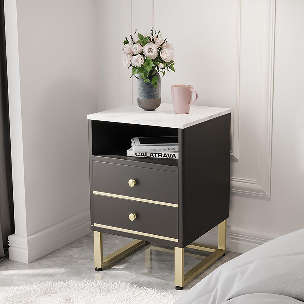 Black & Gold Nightstand Modern Stylish Side Table for Bedroom with 2