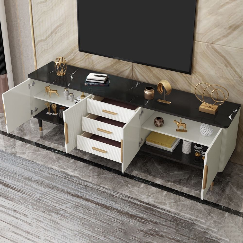 78.7" Modern TV Stand Black&White Marble Top TV Console with 2 Hinged