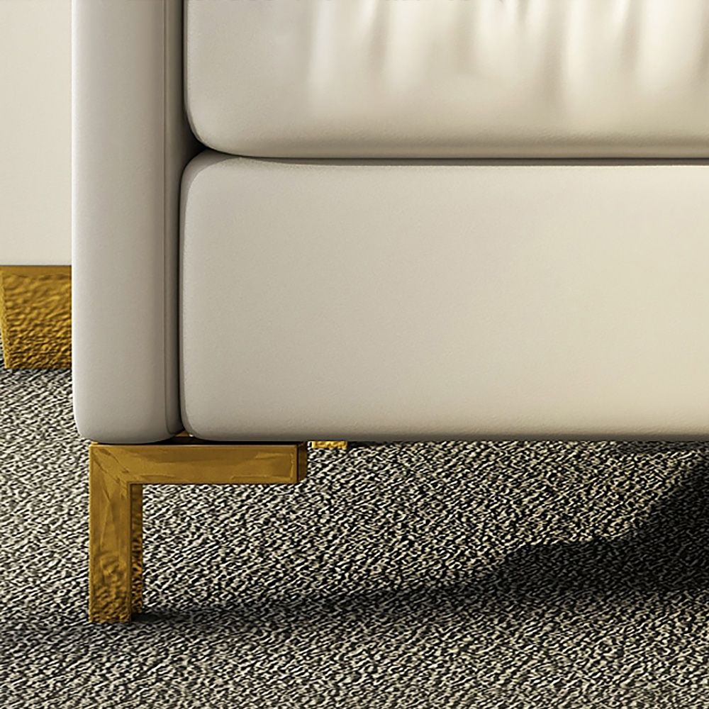 47.2" White Faux Leather Upholstery Tufted Bench Ottoman Gold Leg