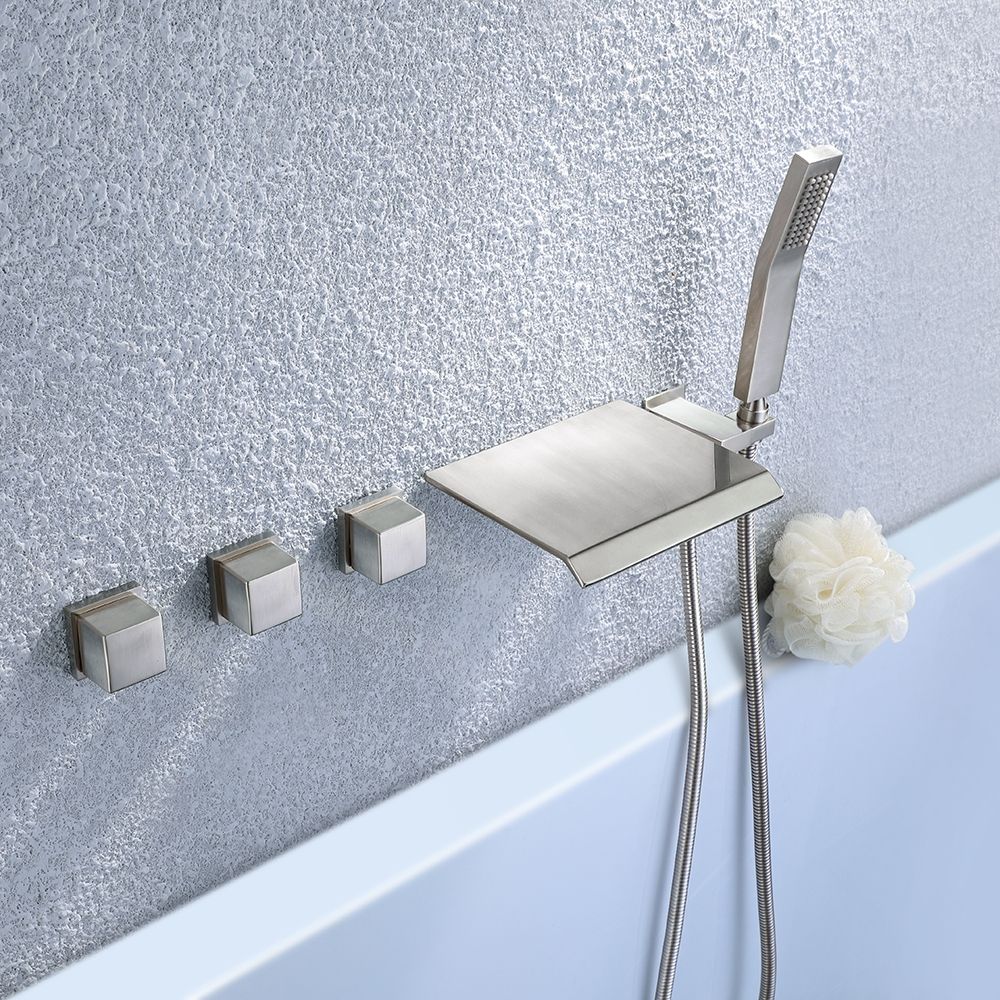 Moda Waterfall Wall Mounted Tub Filler Faucet with Hand Shower Brushed Nickel