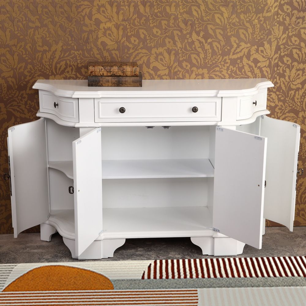 White Vintage Wood Accent with Doors & Drawers & Shelves