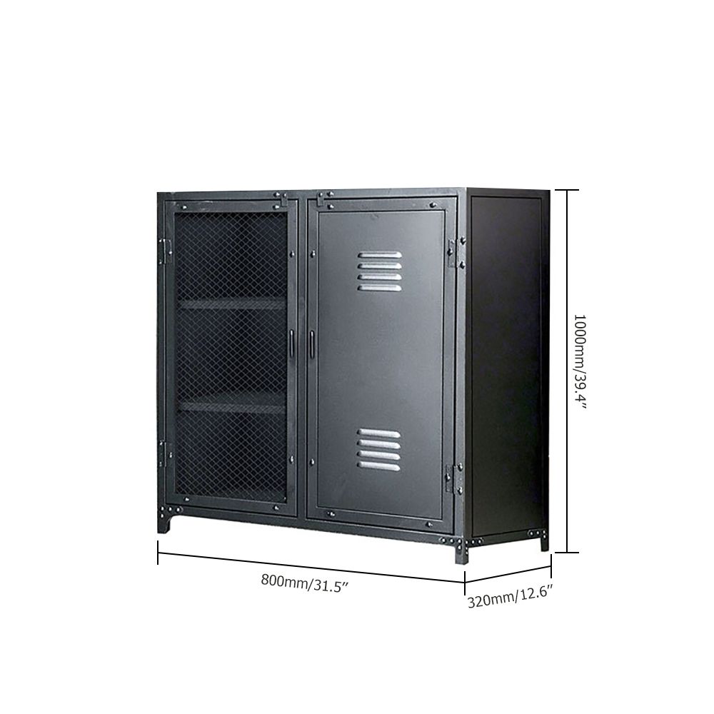 Industrial Black Metal Shoe Storage with Doors&Shelves Entryway
