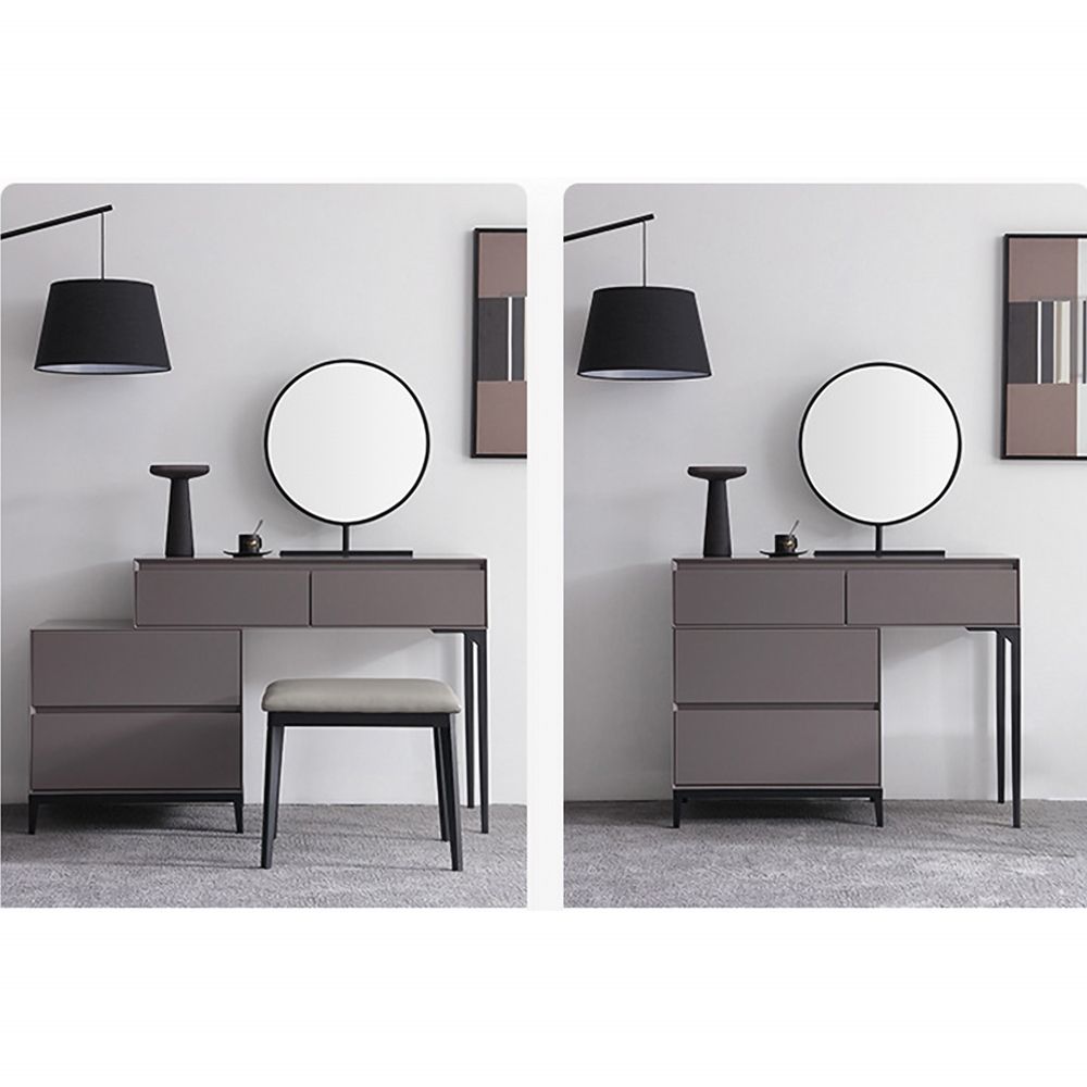 Gray Makeup Vanity Set with Mirror & Side Dressing Table with